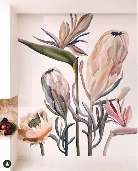 花卉墙绘,墙绘花卉色彩作品