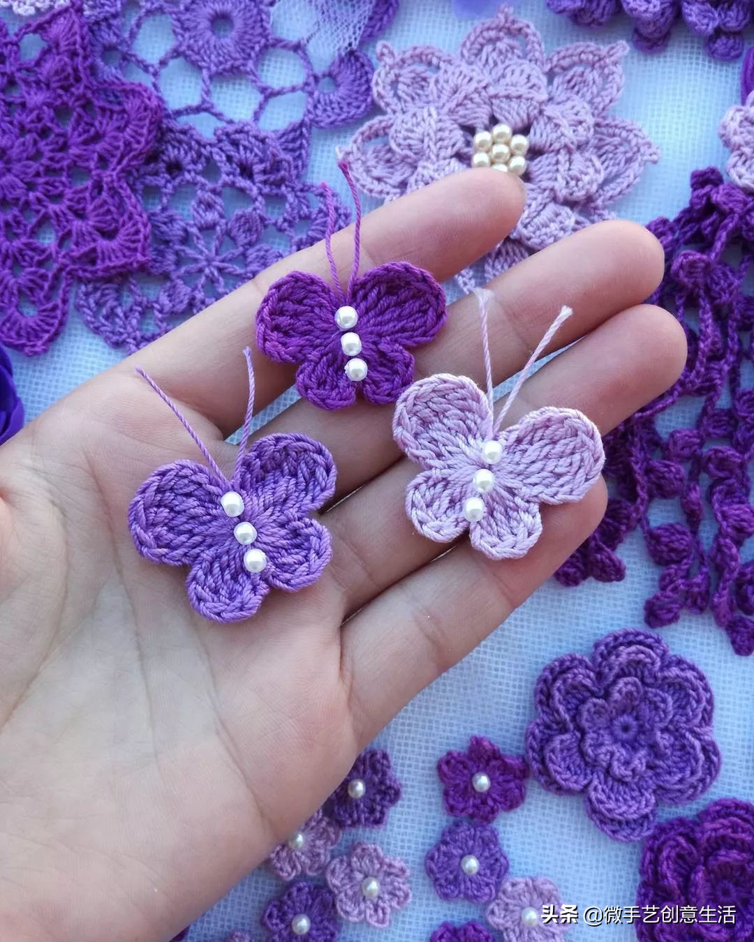 毛线编织小饰品教程五角星,纯手工编织手绳可爱蝴蝶饰品