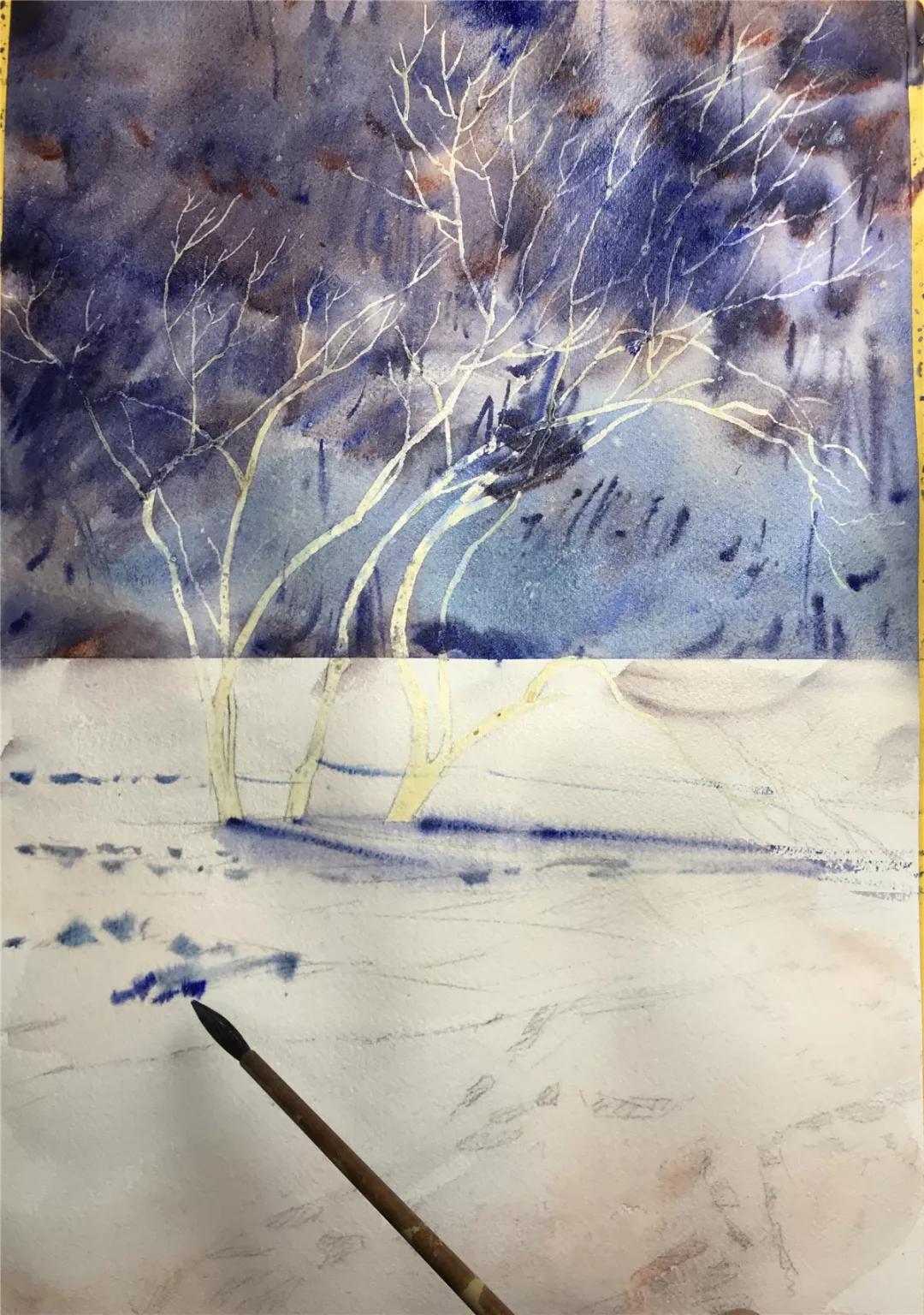 100幅风景写生水粉画教程,如何画雪景图水彩画教程