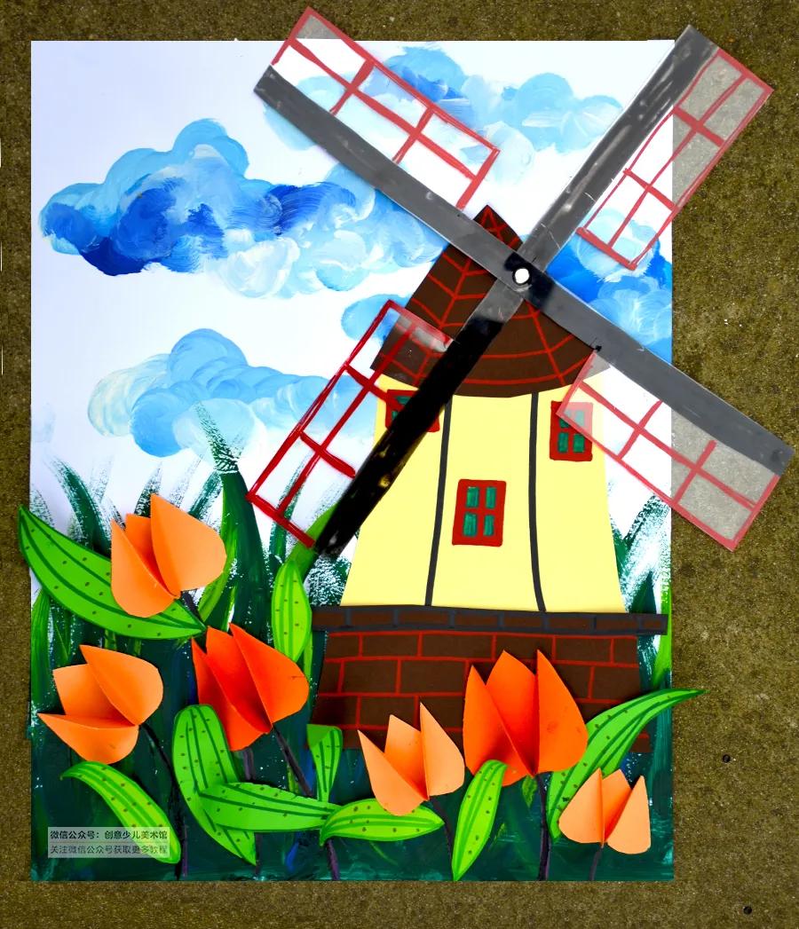 儿童画风车教程,儿童画风车画法