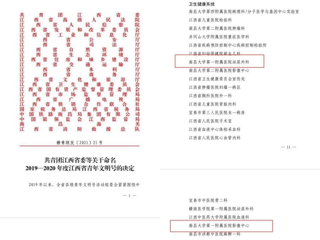 南昌大学第一附属医院泌尿外科、影像中心获评省级“青年文明号”