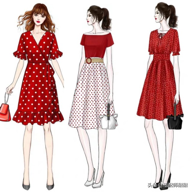 日系手绘穿衣搭配图,女孩每日穿搭手绘