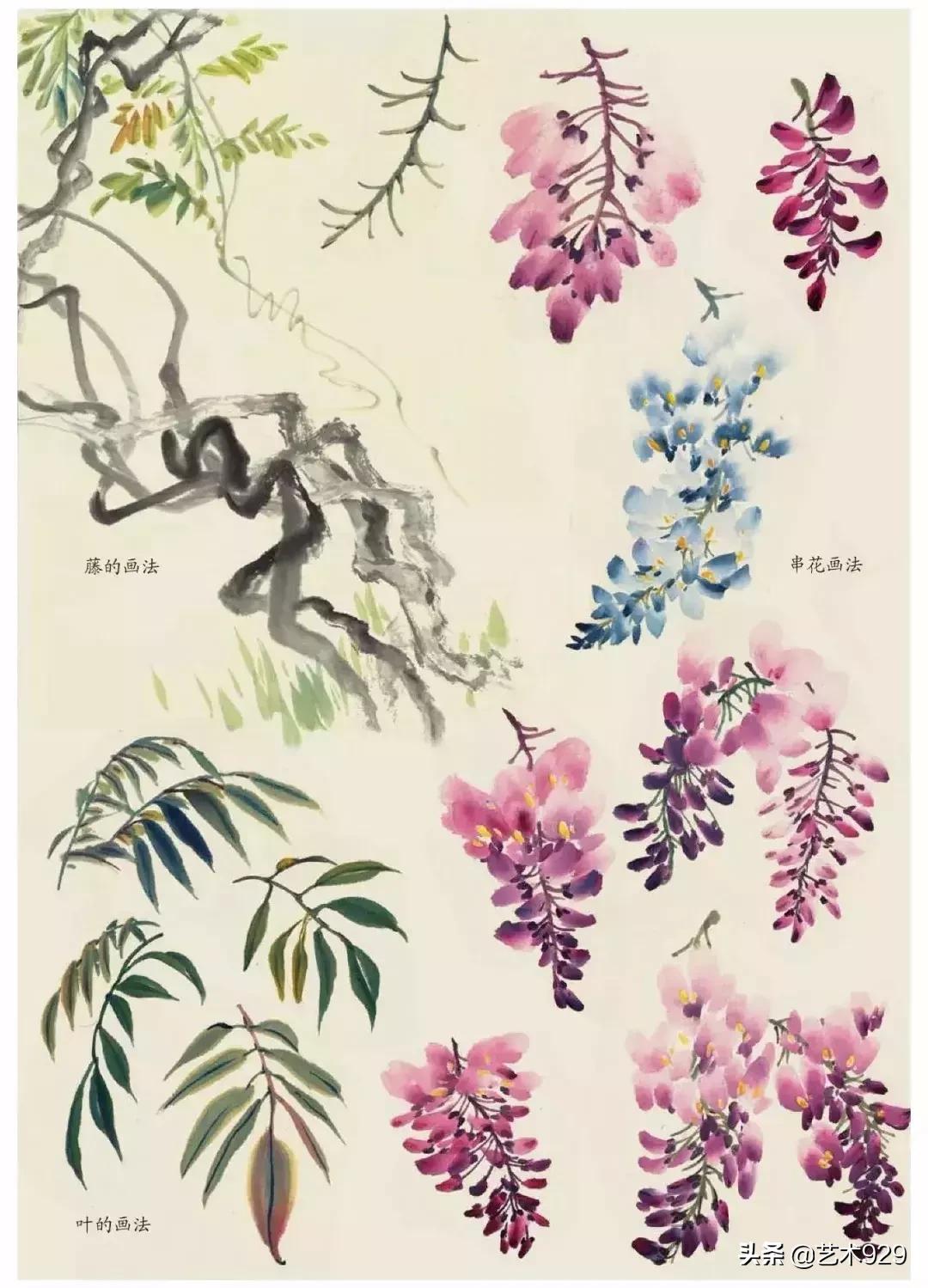 国画技法工笔花卉配色与花叶染法,国画欣赏精致的工笔彩色花卉
