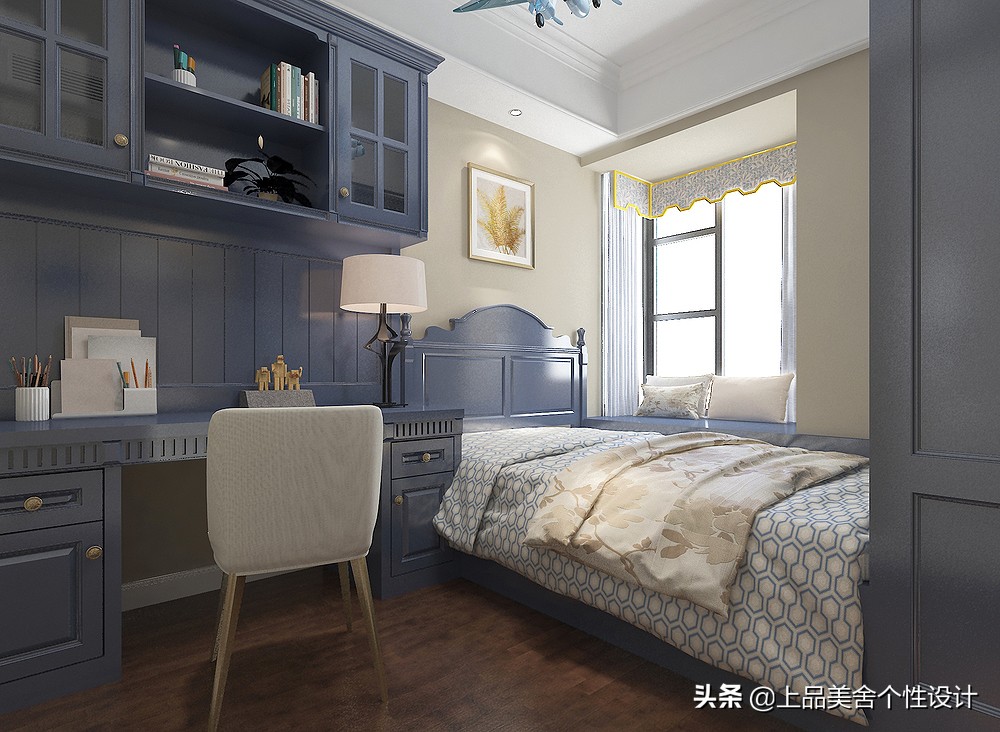 118平米美式风格，整面墙的电视柜大大提升了收纳空间