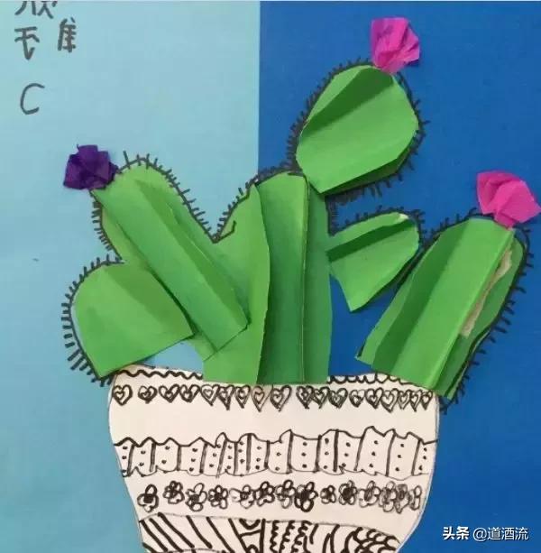 可以贴在墙上用卡纸做的大仙人掌,手工卡纸仙人掌盆栽幼儿园