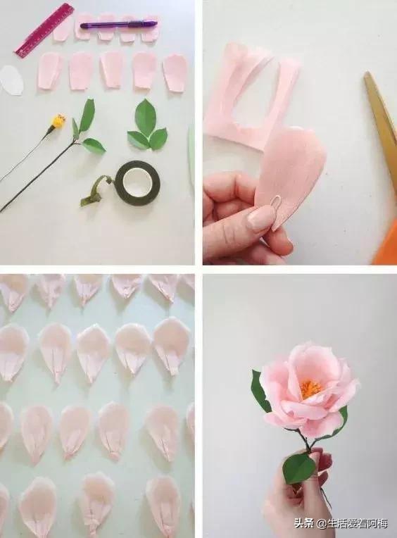 皱纹纸花朵手工艺术,纸艺玫瑰花的制作方法皱纹纸