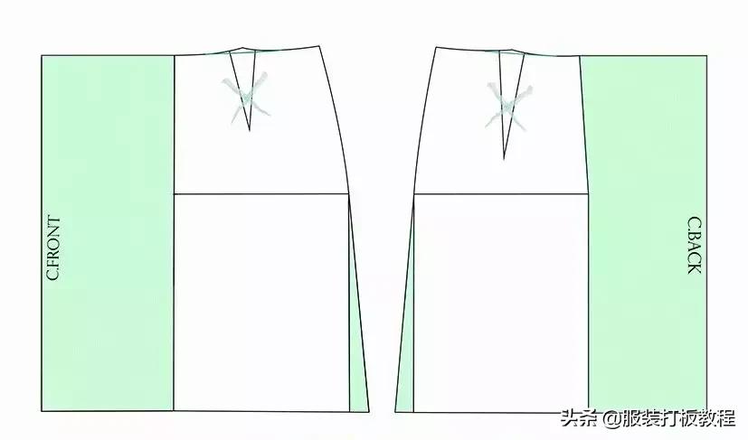 工字褶裙打版结构图,连腰工字褶裙打版
