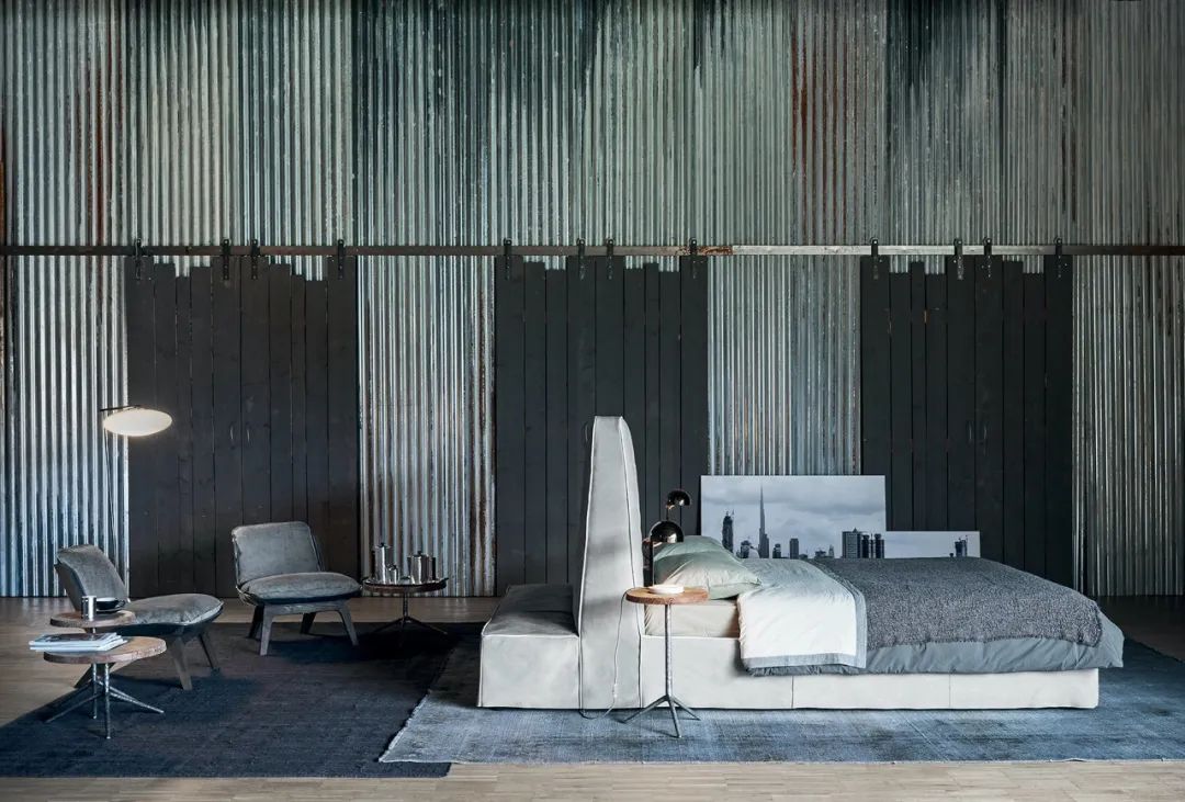 卧室床柜一体效果图,现代简约卧室家具全套