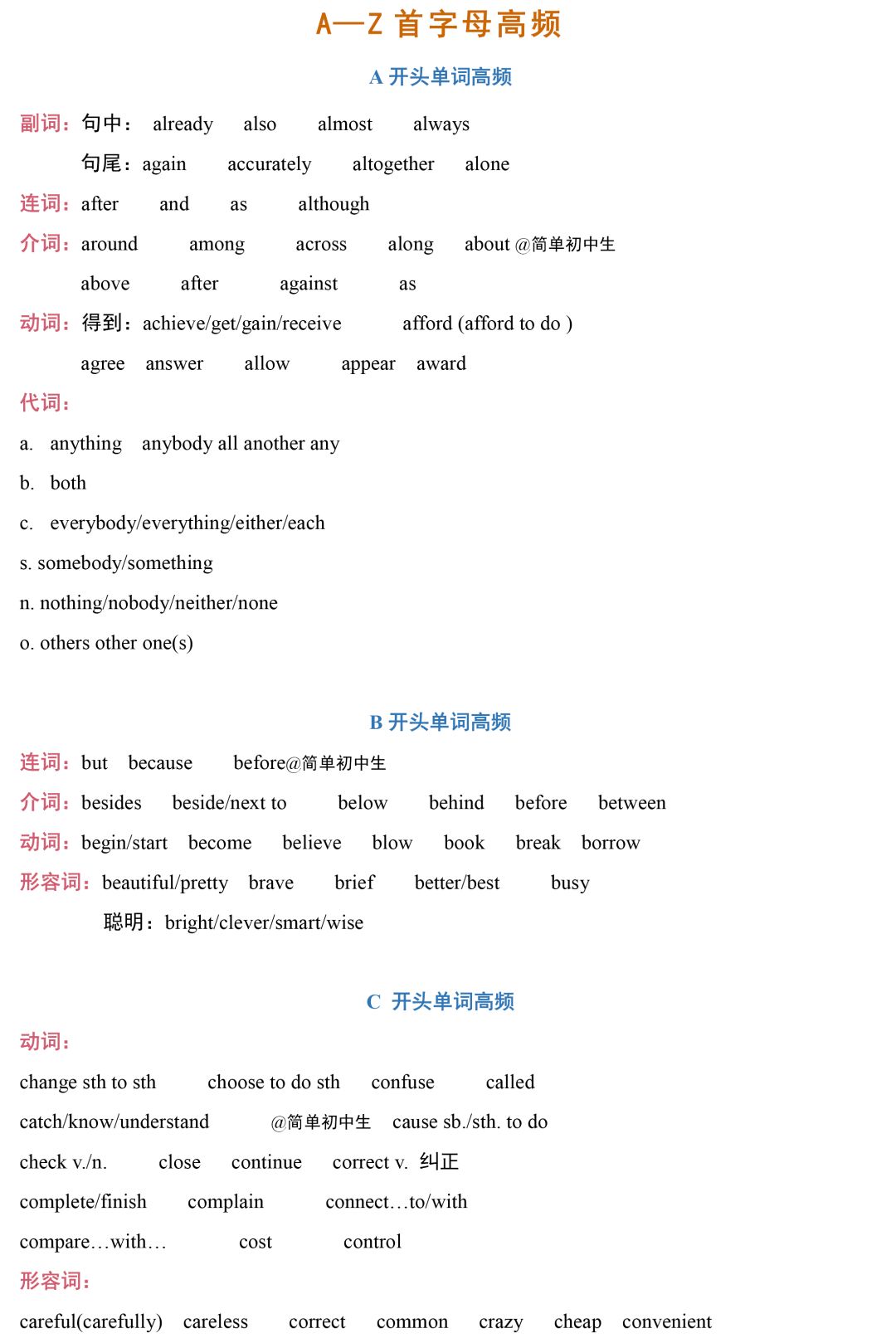 2023中考英语首字母必背高频单词,首字母填空历年中考高频单词汇总