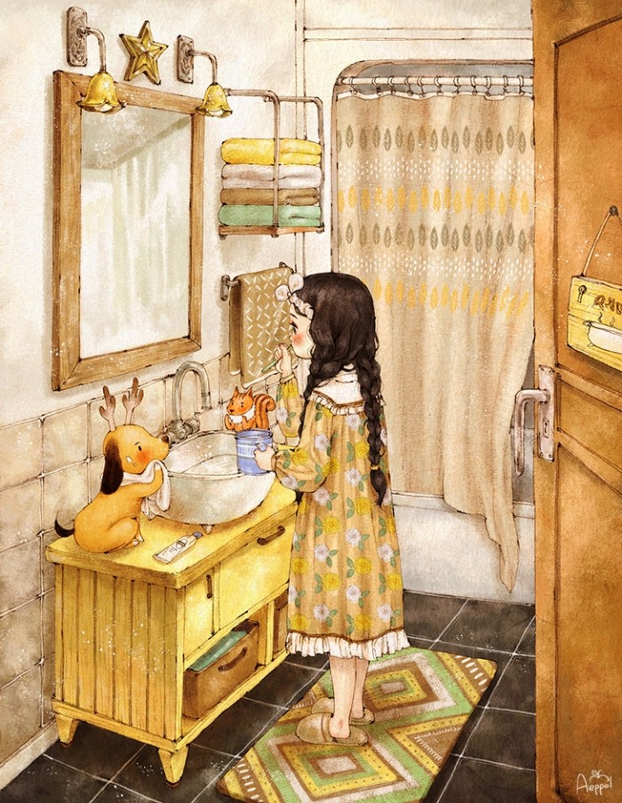 韩国插画师森林女孩日记图文,水彩插画森林女孩日记