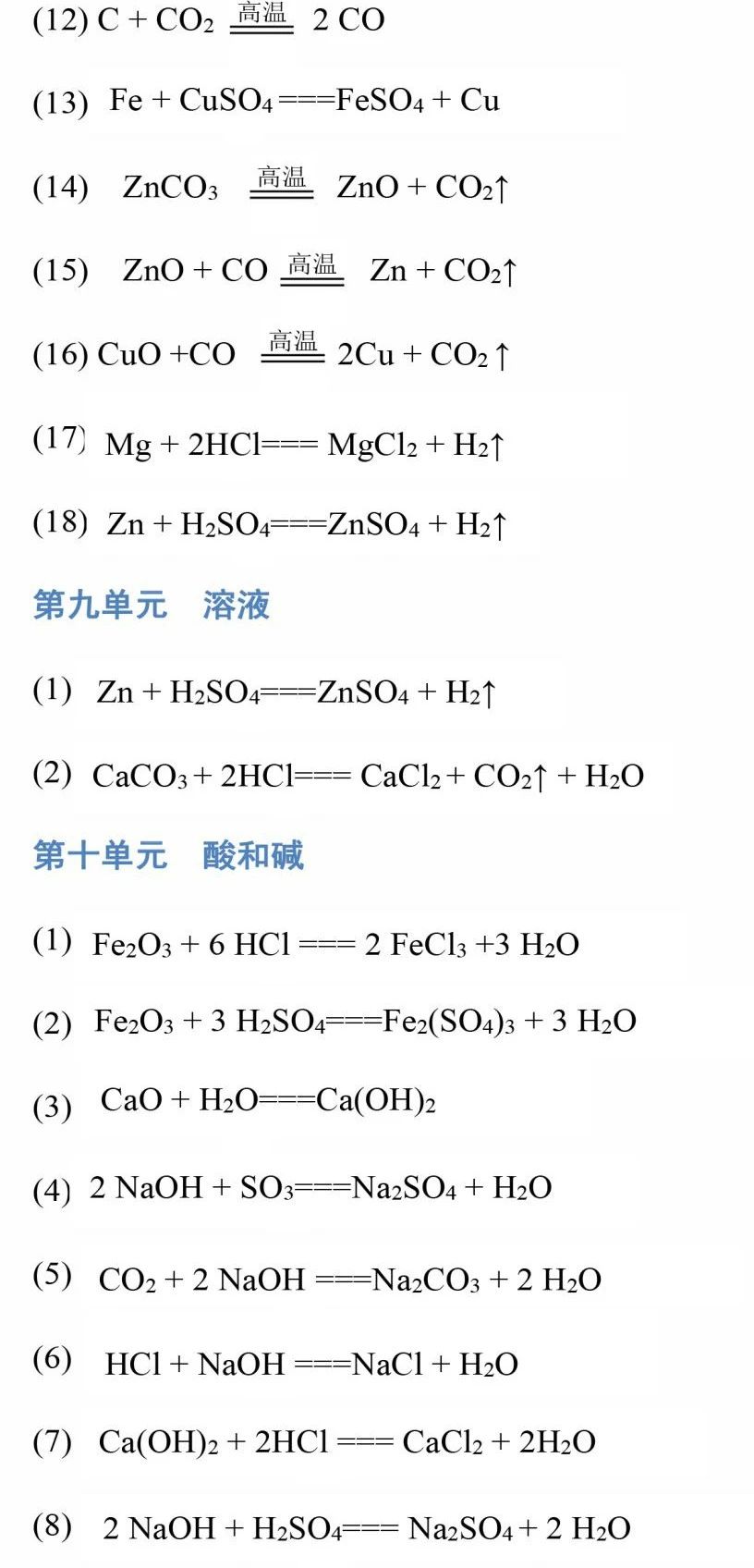 九年级化学上下册化学方程式汇总,九年级化学常见化学方程式整理