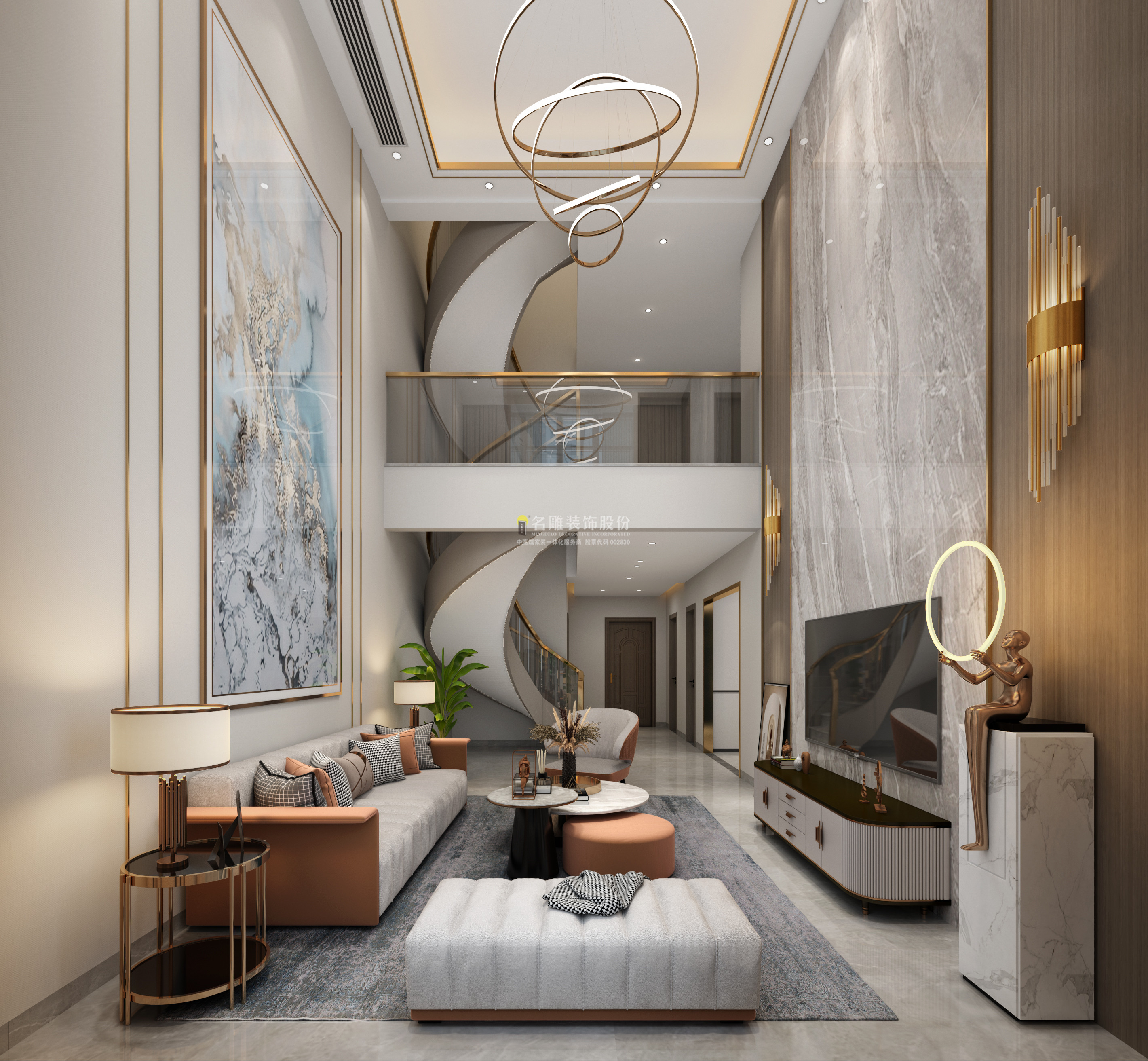 意式轻奢挑高叠墅,轻奢风装修叠墅130平方米