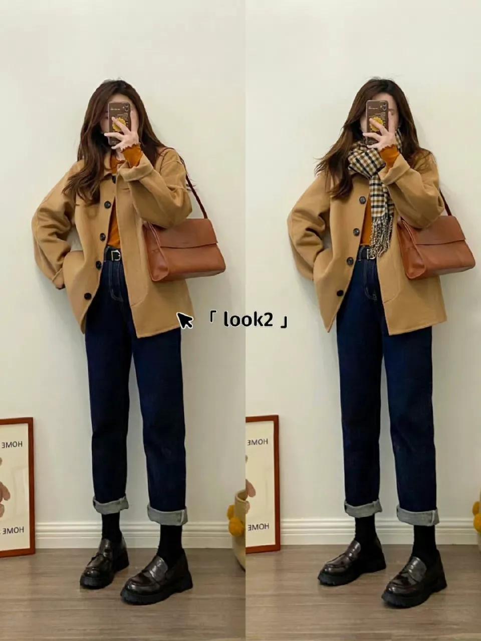 韩版宽松慵懒风长款大衣女穿搭,冬季毛呢大衣穿搭女生韩版