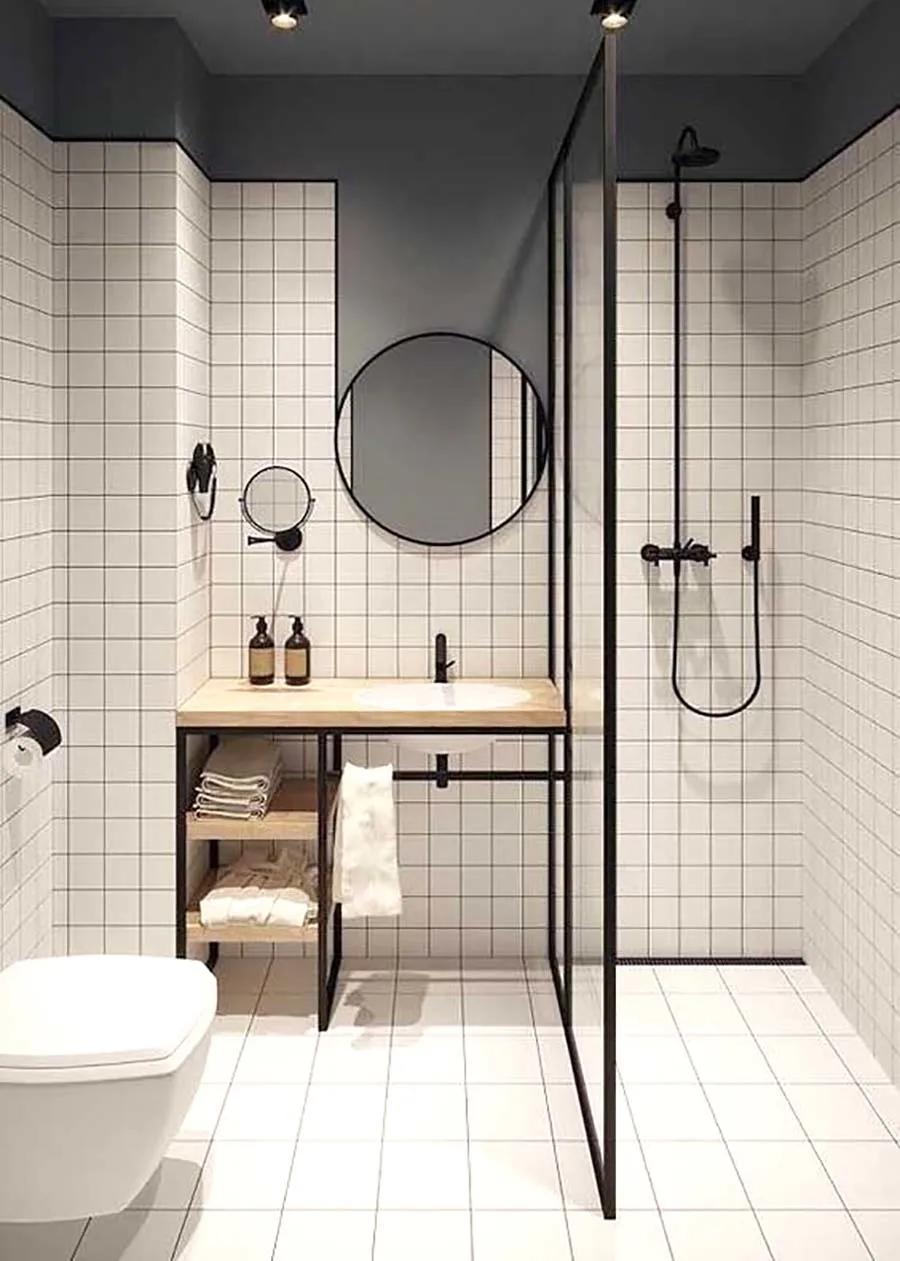 4平米卫生间瓷砖600*1200直贴效果,卫生间400*800深灰色瓷砖腰线效果