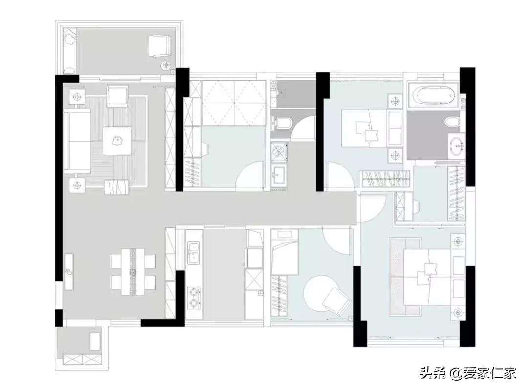 128平四室二厅二卫装修美式轻奢,128平简约现代风格