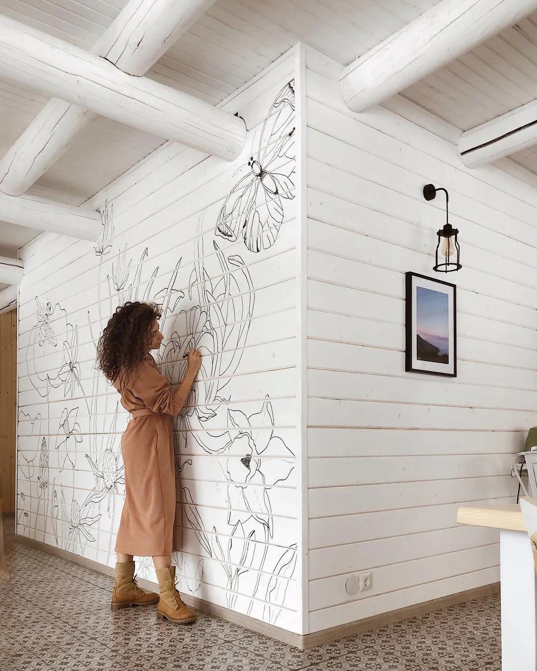 花卉墙绘,墙绘花卉色彩作品