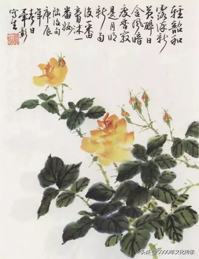 国画技法月季花写意画法详解,中国画写意月季花的详细画法