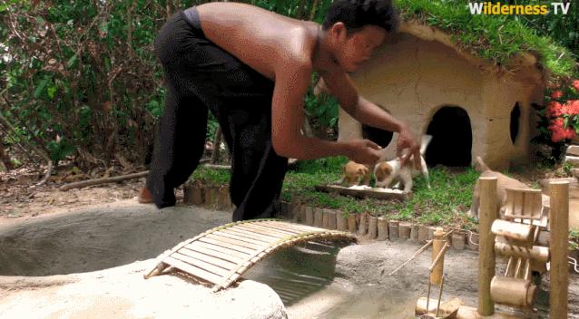 小哥哥徒手建房子,小伙为流浪狗打造温馨的城堡