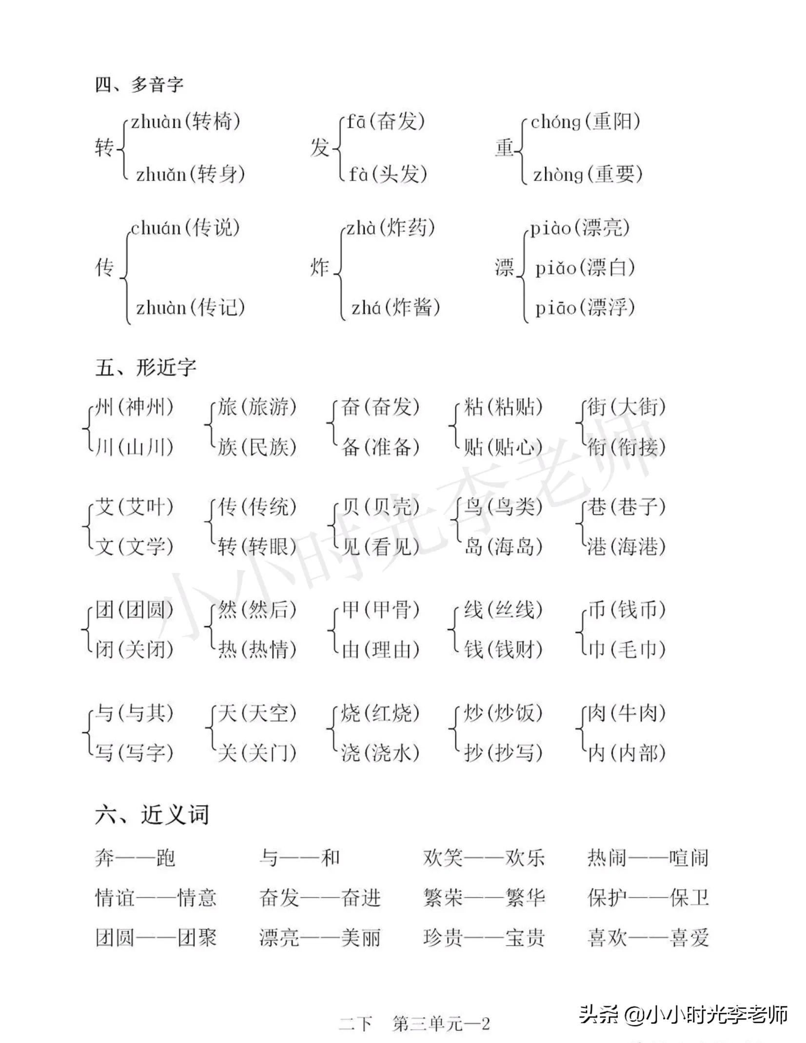 二年级下册语文必背课文知识归纳,二年级语文下册必背重点知识梳理