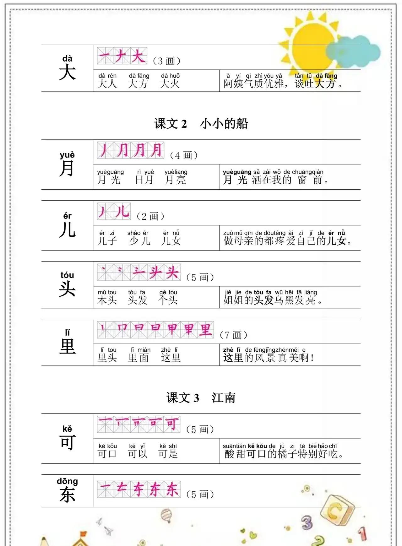 一年级语文上册知识点归纳总结,一年级语文上册生字表