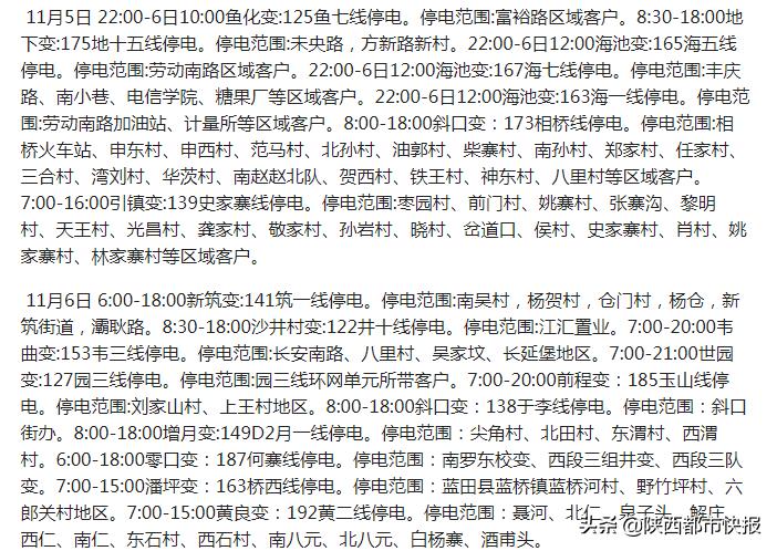 西安供电局停电通知最新公告,西安北郊新城区停电最新通知