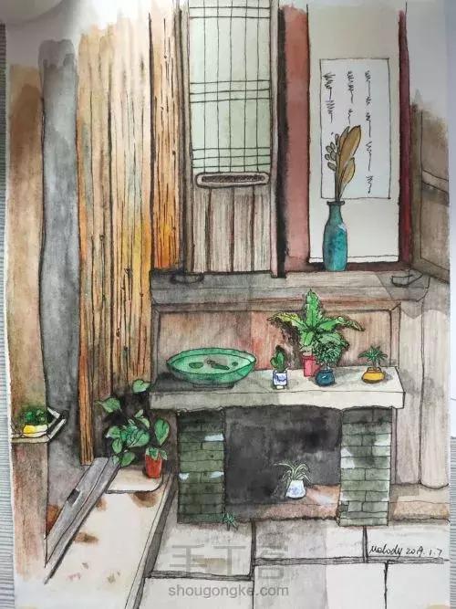 水彩画古风山脚下的小屋超简单,水彩画手绘清新又宁静的田园生活