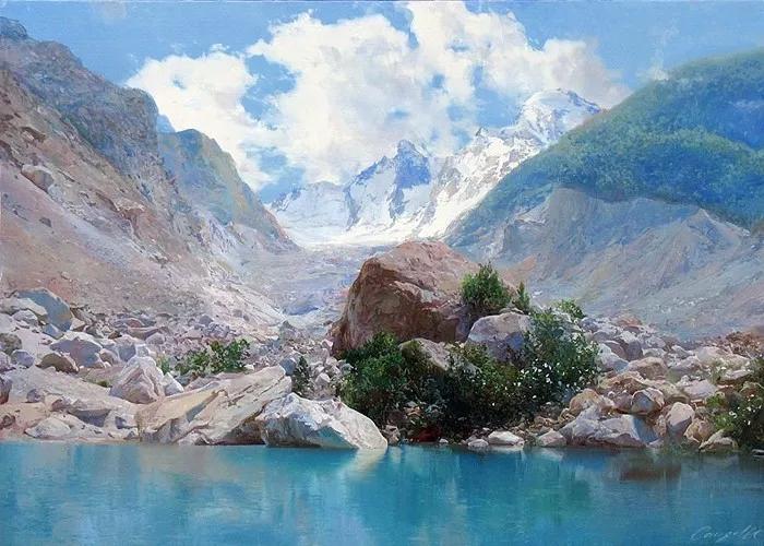 俄罗斯艺术家AydemirSaidov的人体绘画，花间的美丽少女