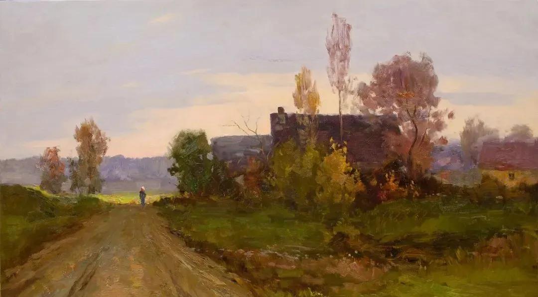 氛围感风景油画作品简单初学者,简单的小清新系油画