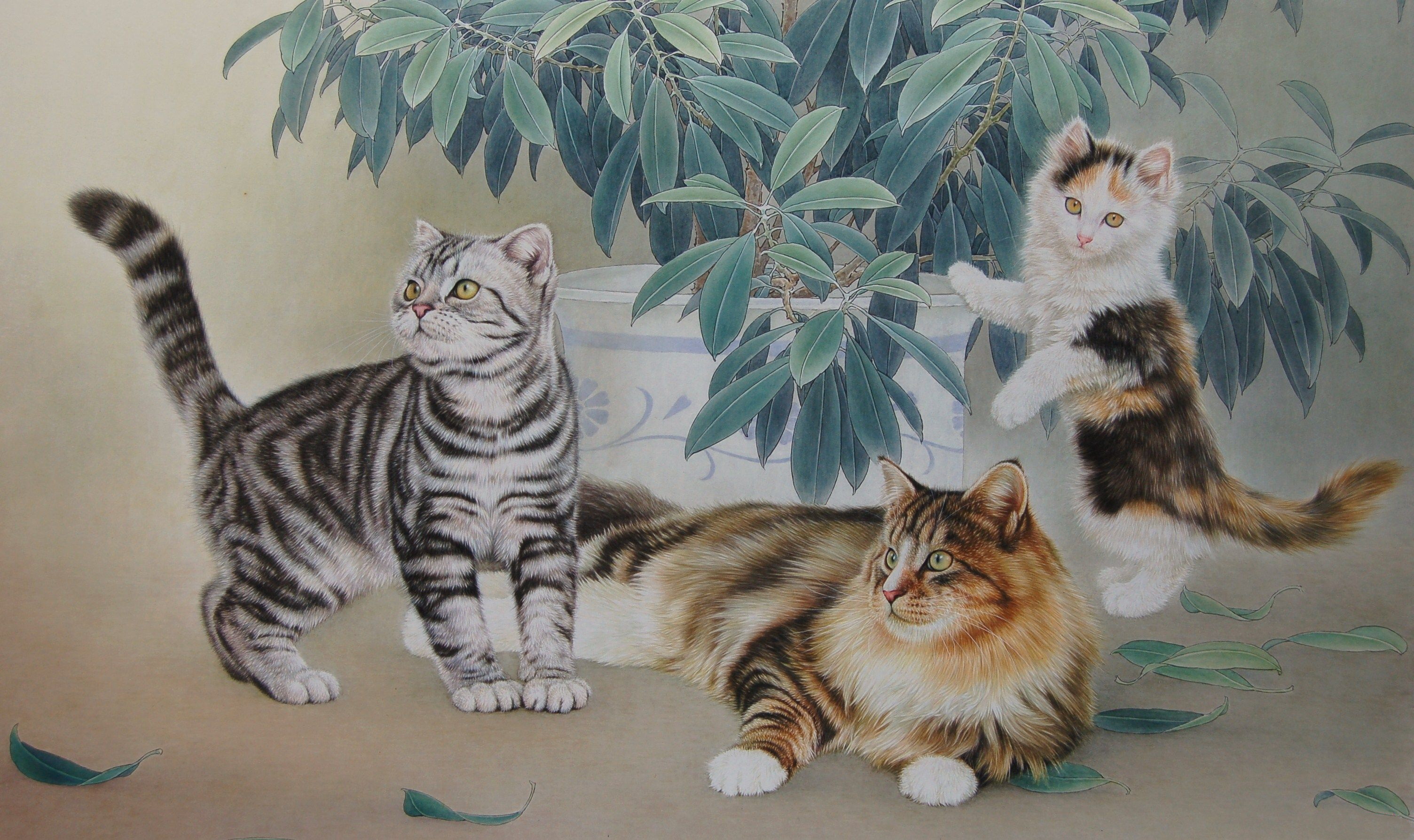 邢诚爱工笔猫画法,邢诚爱工笔画猫兔子高清大图