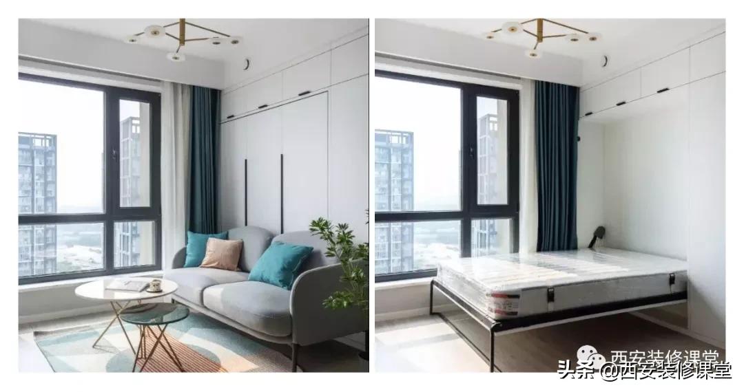 在客厅隔出一间卧室带阳台,客厅软隔断隔出一间卧室