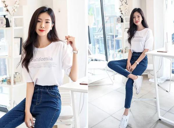 新款韩版印花宽松纯棉女t恤,夏季新款大码女装印花t恤