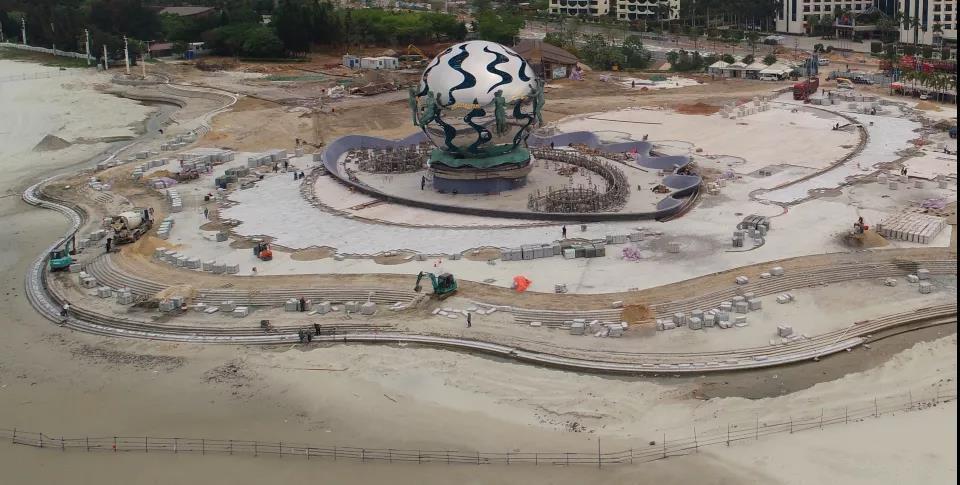 档次提升！北海新“潮”雕初见规模，台阶向海延伸呈现波浪形