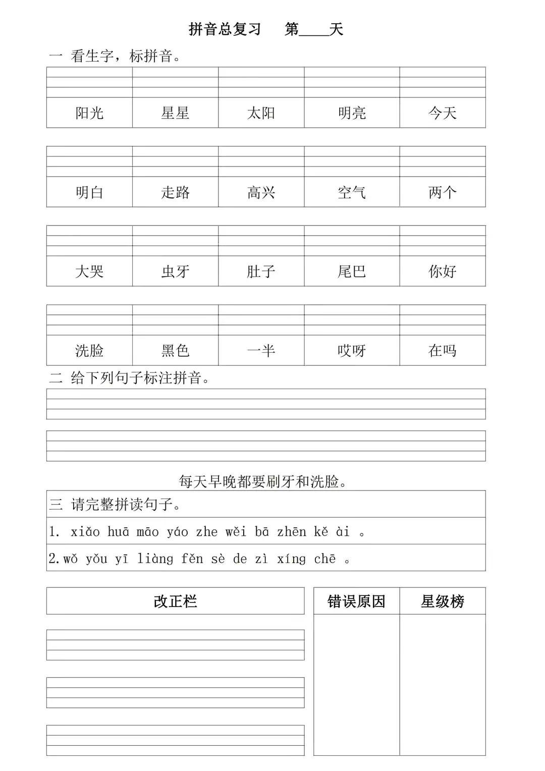 部编版一年级上册拼音专项复习,一年级上册拼音重点难点归纳总结