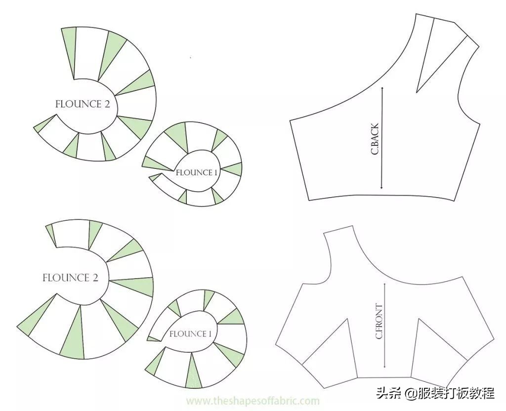 荷叶褶纸样教程,荷叶边制版