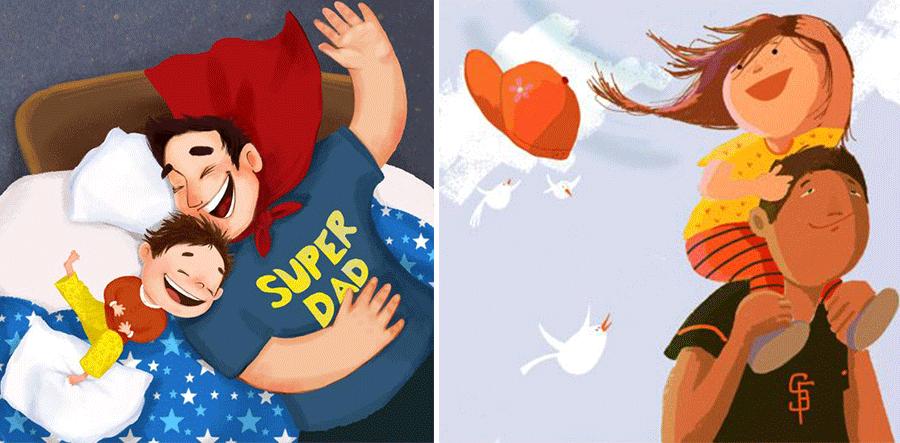 父亲节绘画儿童画11岁长方形纸,父亲节创意儿童画奖杯