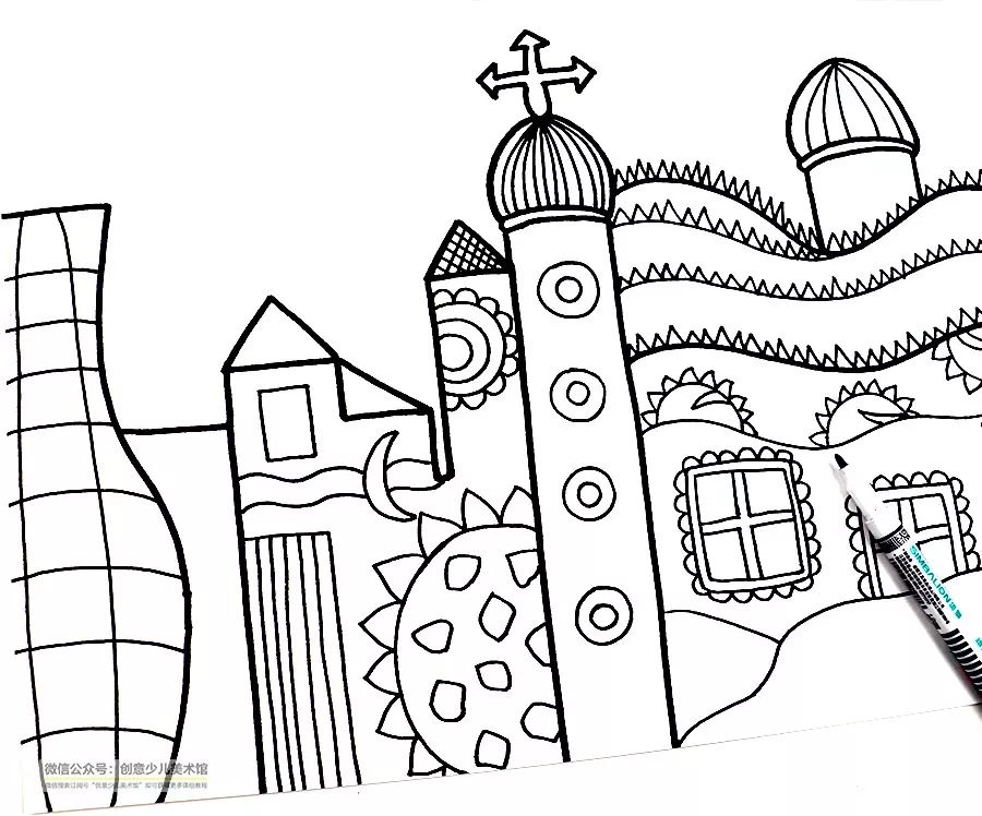 匈牙利特色建筑城堡儿童画,创意儿童画美丽的房子