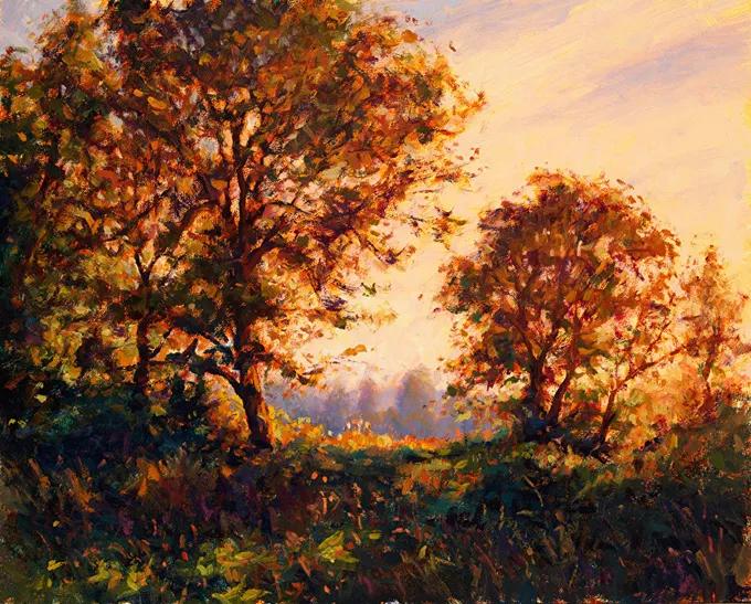 光感特别强的油画风景作品,厚重浓艳的油画风景很浪漫很美