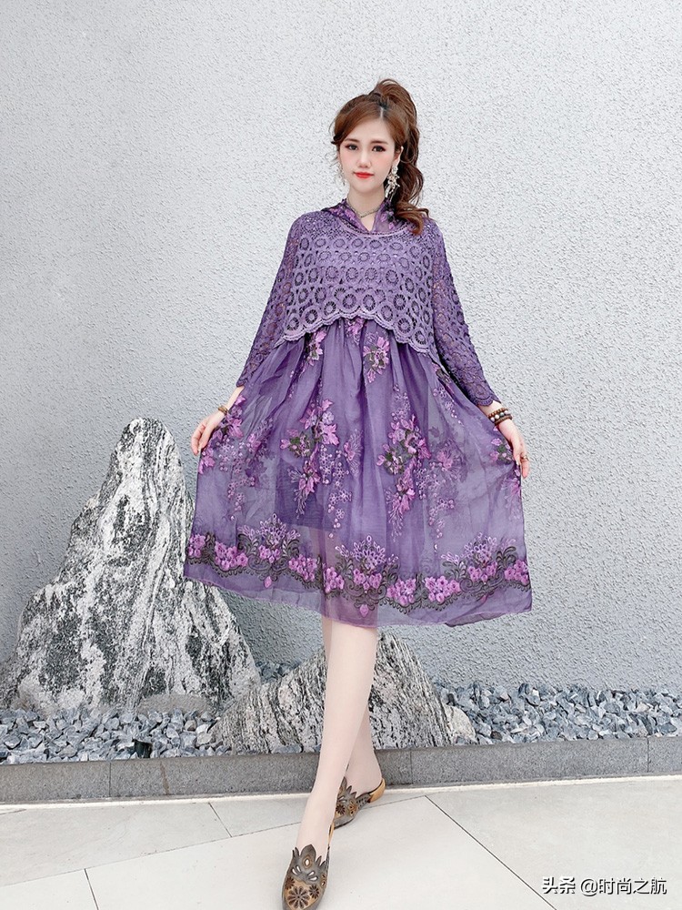 丝质仙气连衣裙,高端飘逸暗色花连衣裙清新超仙气