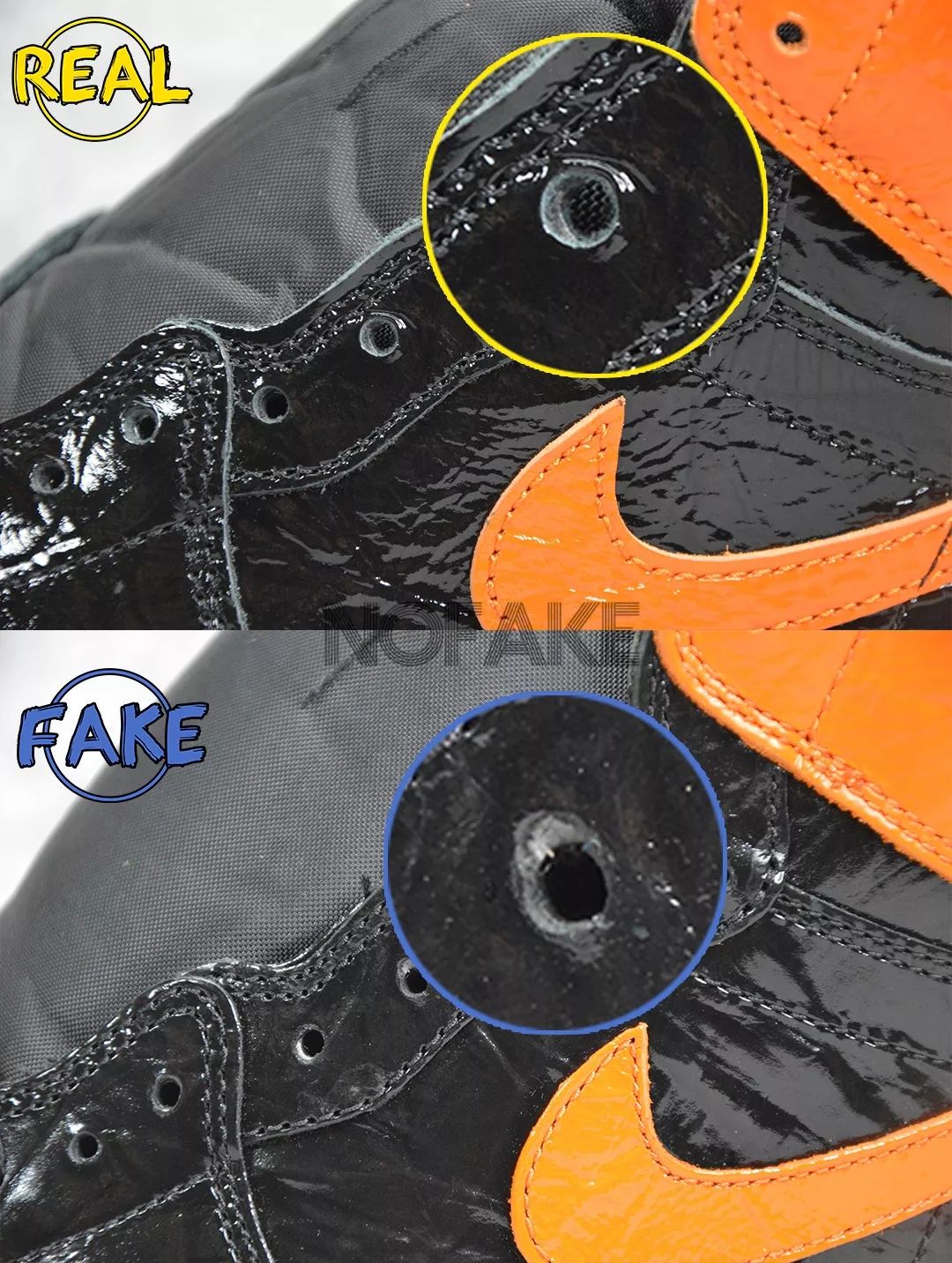 airjordan1猪油扣碎真假对比,airjordan1黑橙扣碎鉴定