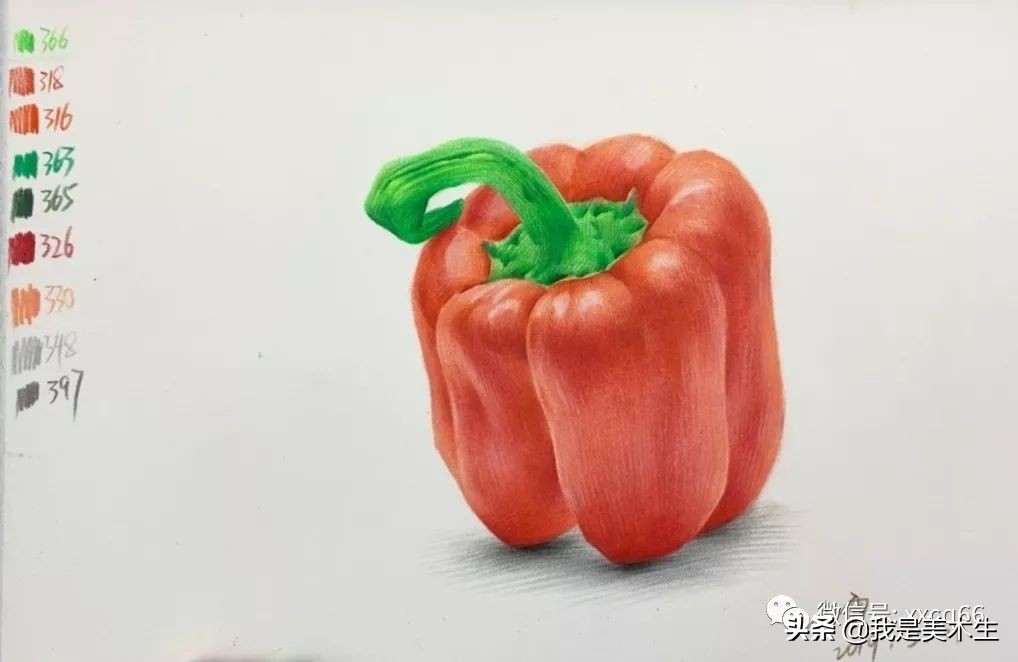 长青椒怎么画彩铅逼真,橘黄色青椒彩铅