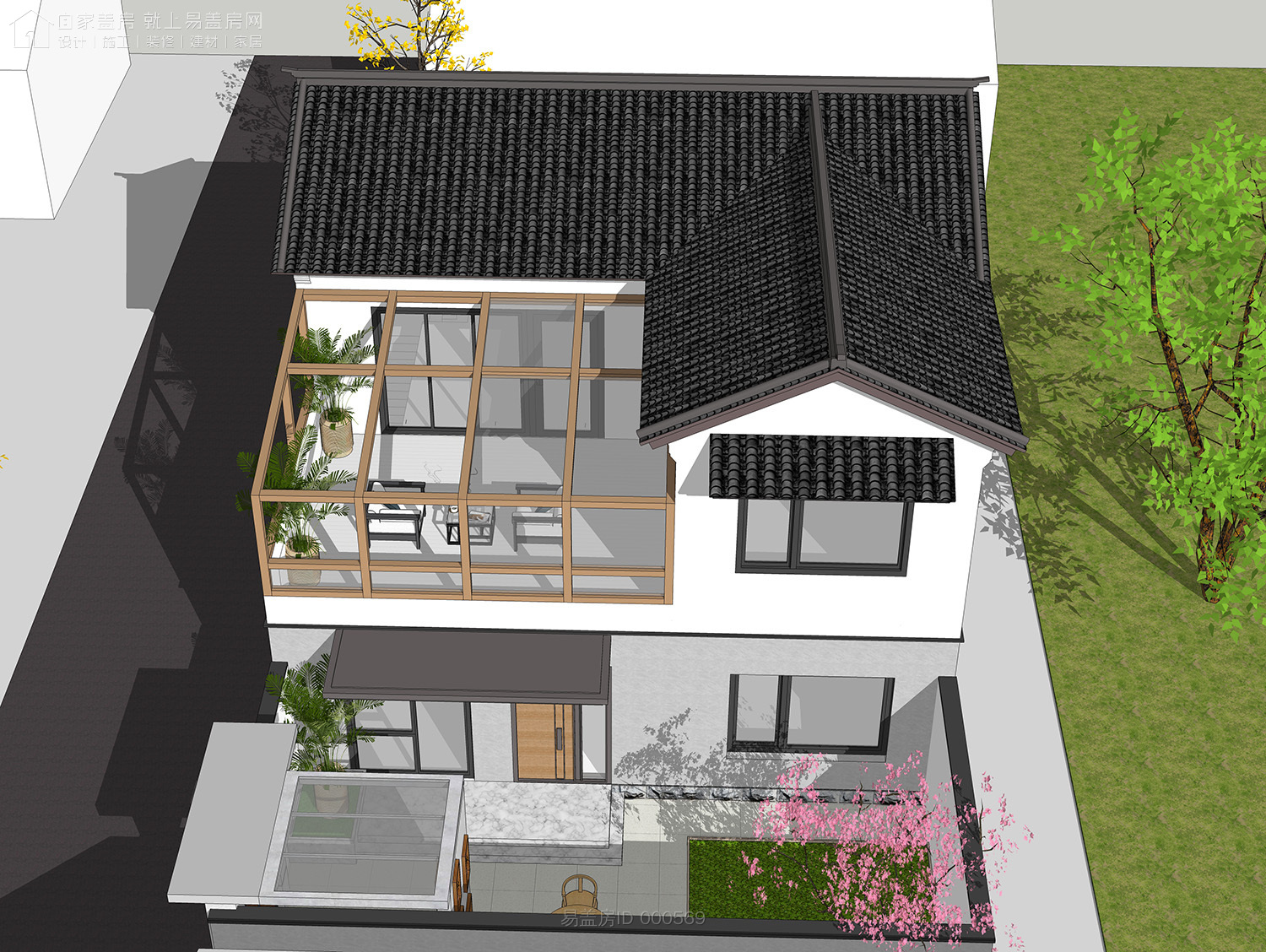 二层农村别墅带阳光房现代简约,农村二层带阳光房别墅效果图