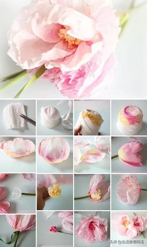 皱纹纸花朵手工艺术,纸艺玫瑰花的制作方法皱纹纸