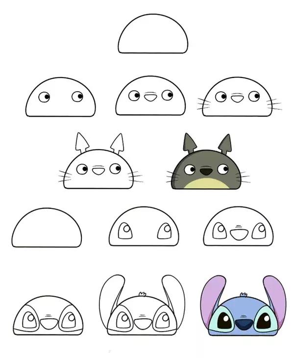 用六个圆和两个半圆画小动物,简笔画教程两分钟画出超萌小动物