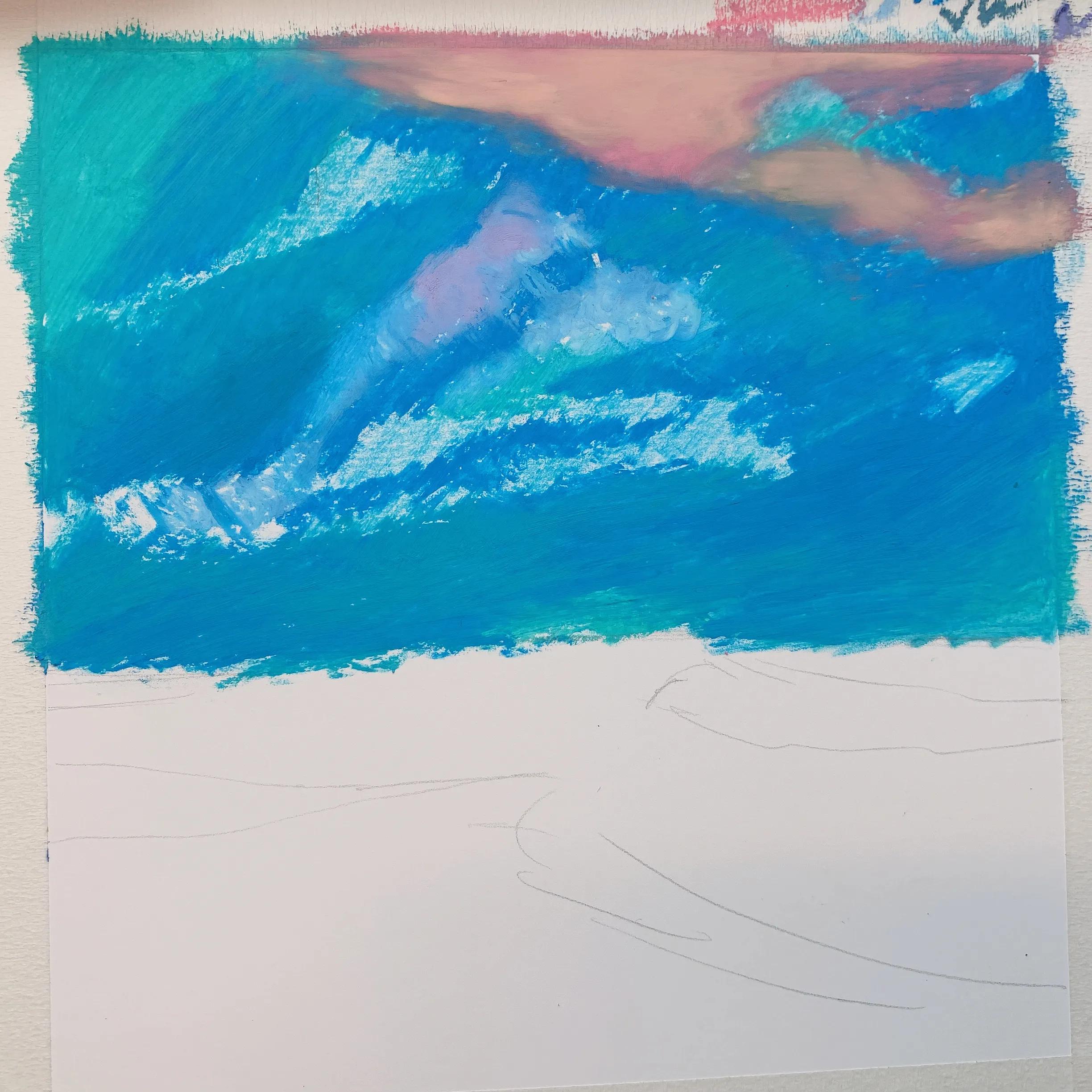 油画作品大海教程,落日大海油画棒作品简单