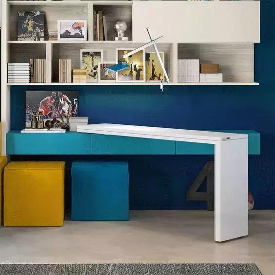 1.6米带转角书桌带书架书柜一体,2021书桌书柜衣柜一体效果图简约