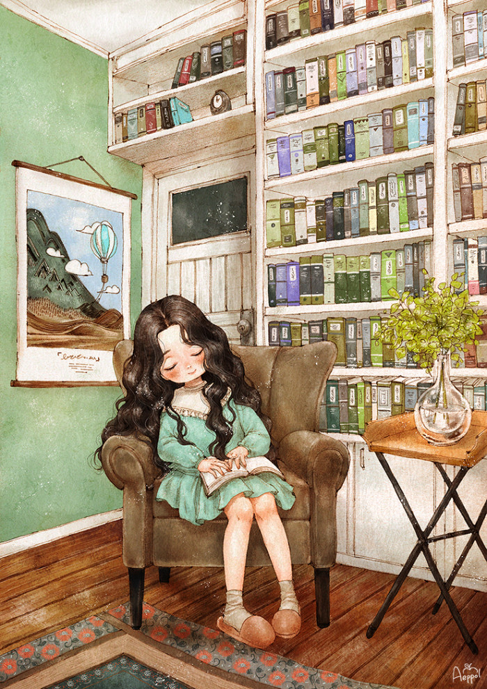 韩国插画师森林女孩日记图文,水彩插画森林女孩日记