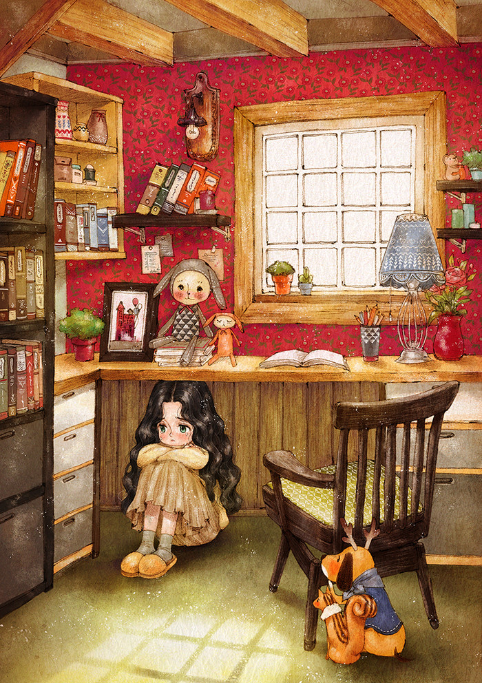 韩国插画师森林女孩日记图文,水彩插画森林女孩日记