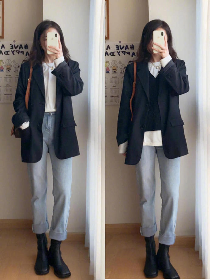 一件黑西装的多种穿搭,一件黑色西装外套