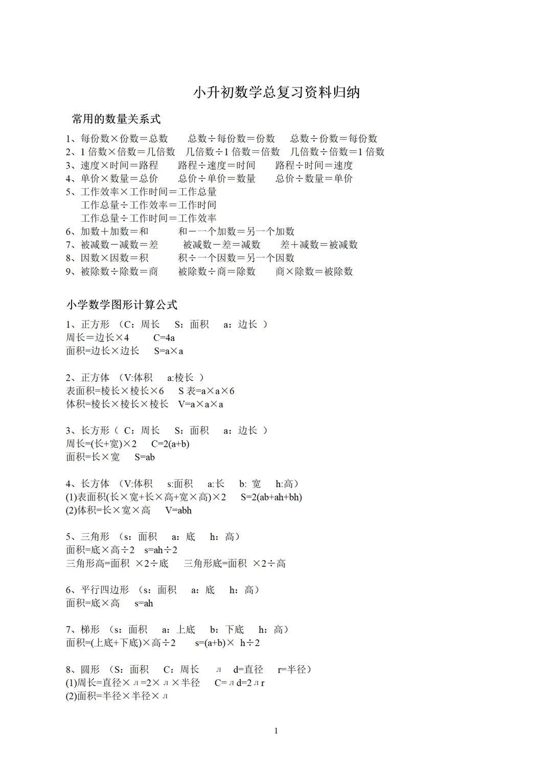 小学数学总复习知识点整理最全,小升初数学总复习知识点总归纳