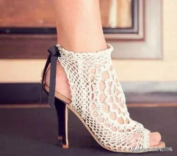 钩鞋收尾花边编织教程,鞋子怎么钩织